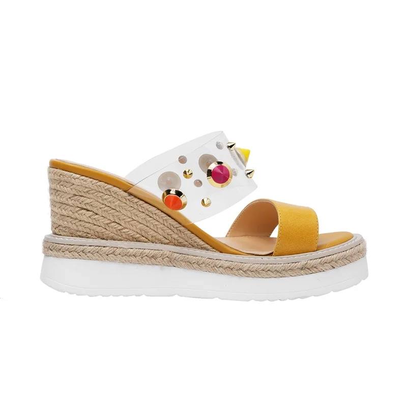 

ZVQ Hot Sale Woman Shoes Summer New Fashion Rivet Genuine Leather Woman Slippers Outside Super High Heels Platform Ladies Shoes