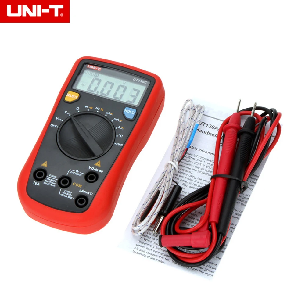 

UNI-T UT136C Handheld Digital Multimeter Temperature Meter AC DC Voltmeter Ammeter Ohm Multi Tester Diagnostic-tool