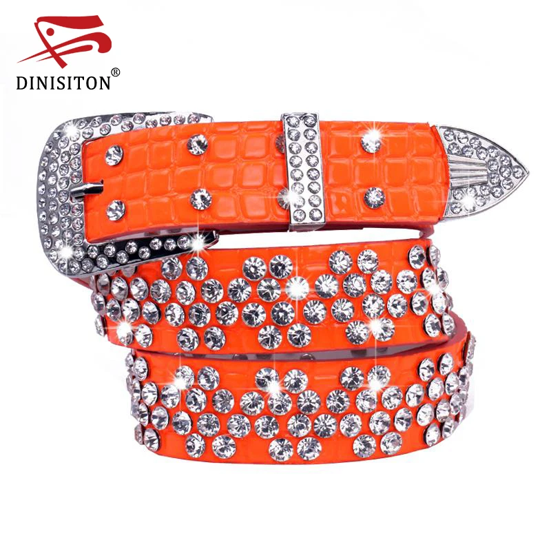 DINISITON New Brand New fashion Female leather belt female full of diamond drill wide belt Rhinestone belts cinto SZ001