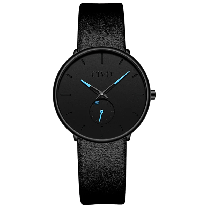 leather black women Relogio Feminino CIVO роскошные женские часы водонепроницаемые розовые золотые стальные сетчатые кварцевые часы женские модные нарядные часы - Цвет: leather black women