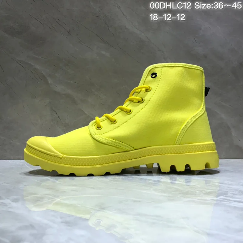 PALLADIUM Pampa/классические кроссовки с высоким берцем, Мужская парусиновая обувь на шнуровке, высокий стиль, желтая улыбающаяся мордочка, повседневная обувь, 40-45