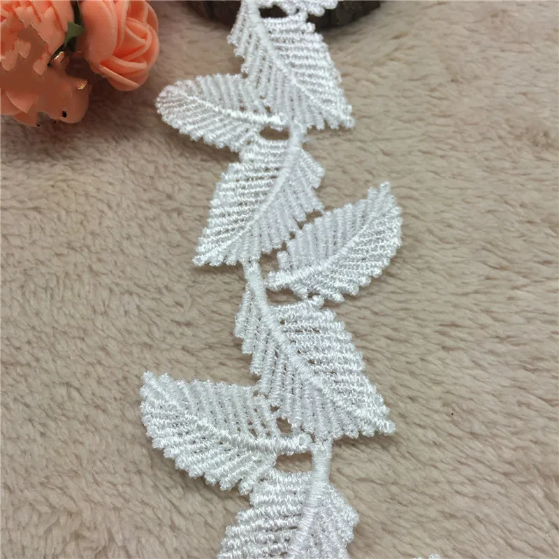 Растворимый белый черный полиэстер листья вышитые кружева отделка ленты ручной