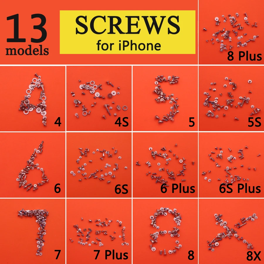 Комплект винтов с полным винтом для iPhone 4 5 6 7 P 8 plus X 13 моделей полный комплект