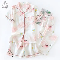 maidy 3pcspack cotton gauze pajamas sets for women shorts turn down pajama set underwear female sleepwear print sleep suit