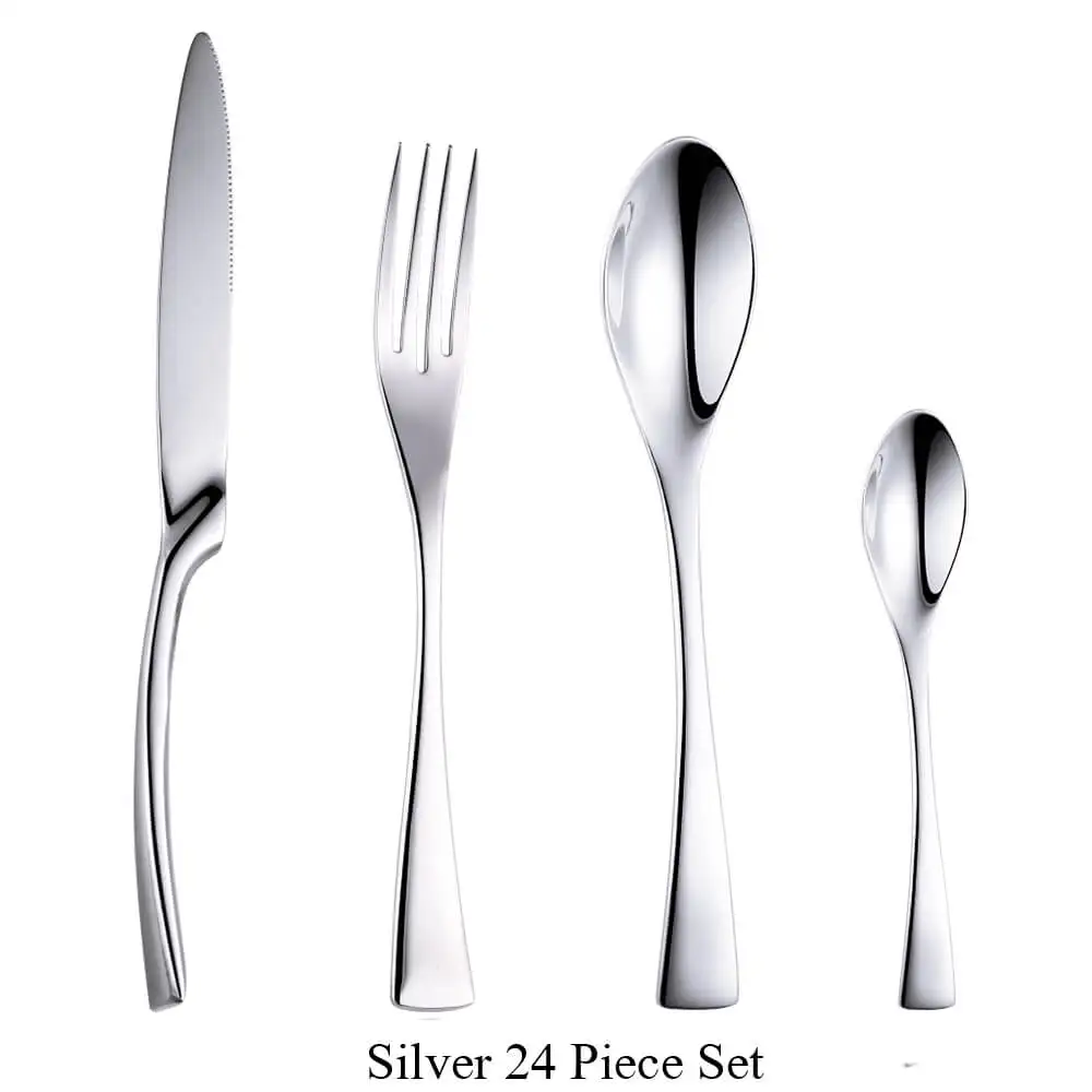 Silver 24 Piece Set 24 шт./компл. набор черных столовых приборов из нержавеющей стали 20 шт./компл. посуда набор серебряных приборов нож и вилка прямая - Цвет: Silver 24 Piece Set