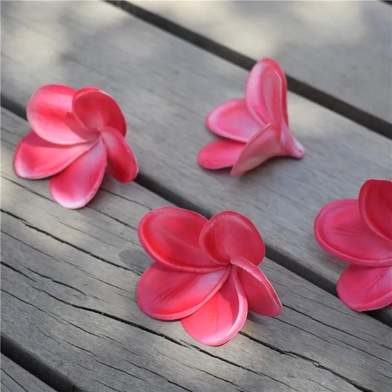 Ярко розовый/фуксия frangipani Plumeria настоящие на ощупь цветы головки Торт Топперы