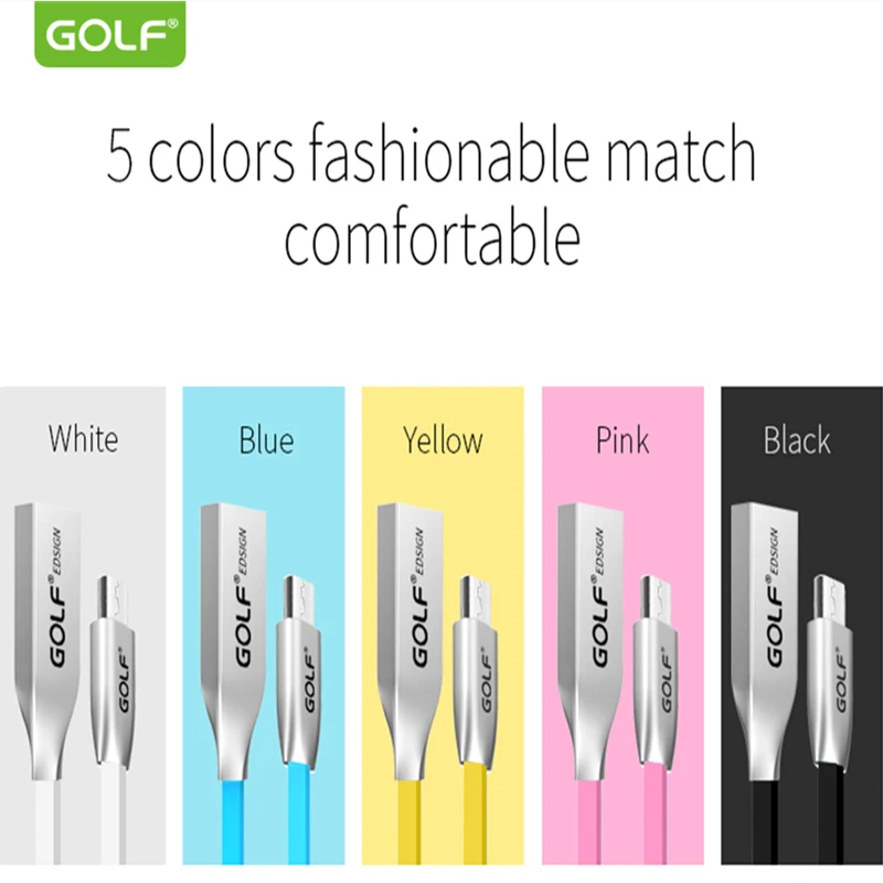 GOLF 1 м цинковый сплав TPE плоский Micro USB кабель для синхронизации данных и зарядки