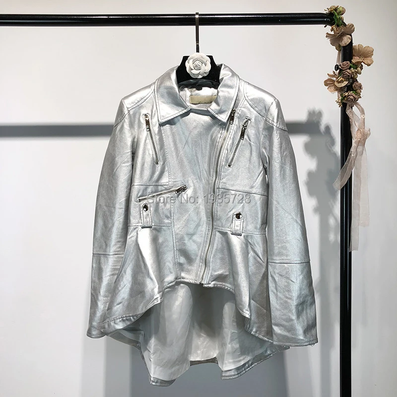 F/W 2018 для женщин Золотой/серебристо серый нагрудные с длинным рукавом