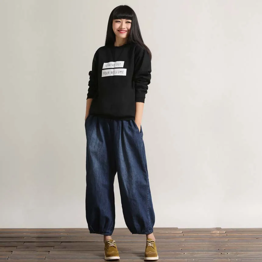 Весенние новые свободные повседневные джинсы с эластичной талией винтажные