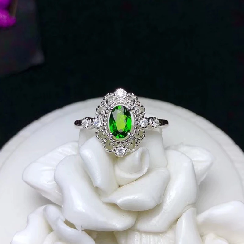 Винтажное серебряное кольцо из диопсида 925 пробы для вечеринки 100% настоящий