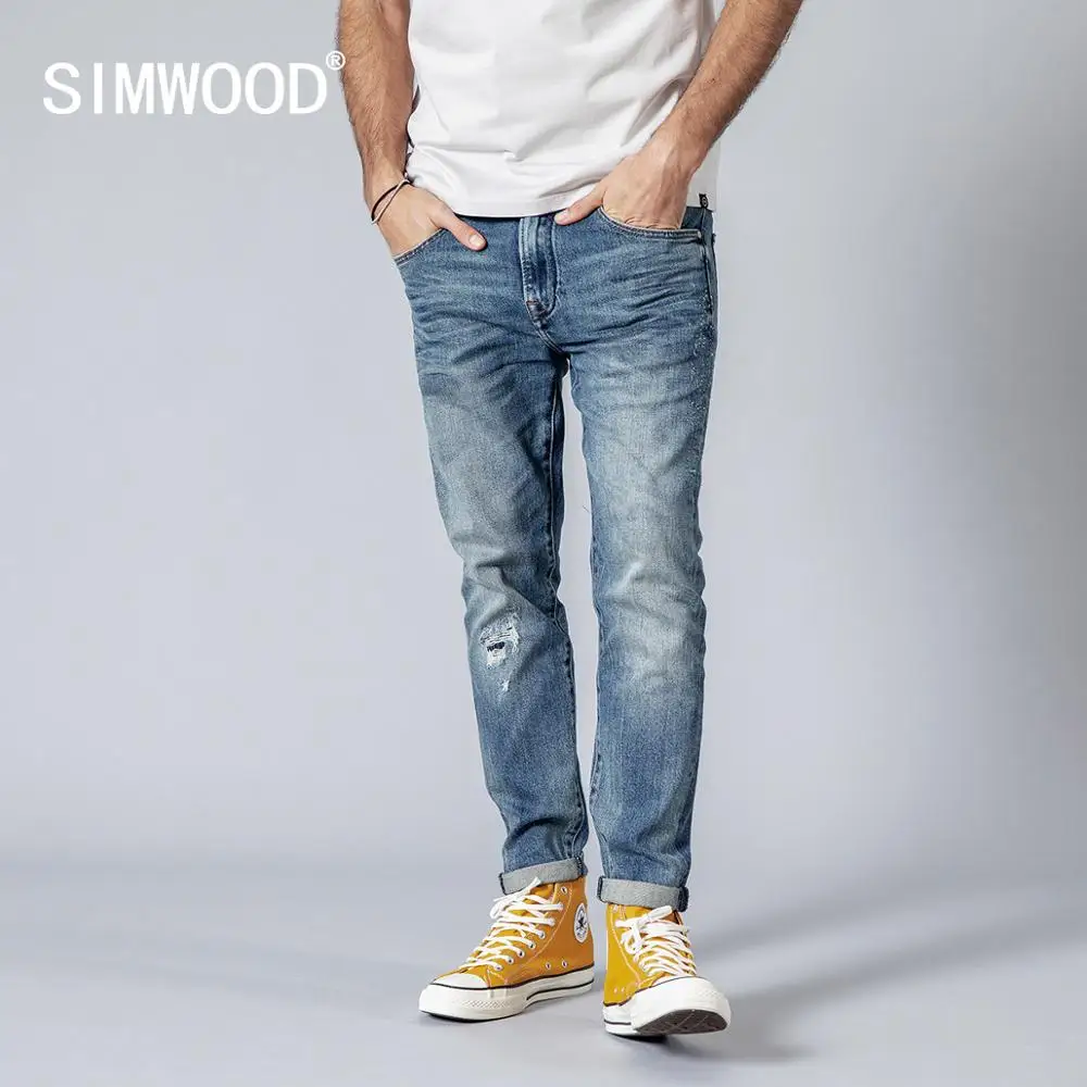SIMWOOD/Новинка 2019 года сезон осень зима джинсы с дырками модные темно потертые