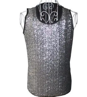 Silver sequins round collar Singer stage sequins men's vest men pullover brand roupas masculinas sexy tank 1 camisetas regatas