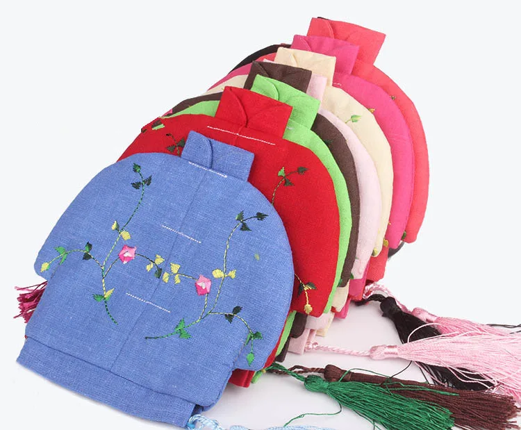 30pcs Cotton Linen Embroidered Small Bag Zipper Coin Purse Card Holder Jewellery Gift Pouch Storage Tassel Chinese Packaging