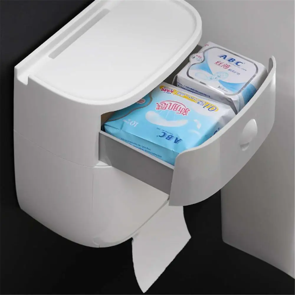 

Toilet Paper Holder Wall Mounted Storage Box Bathroom Waterproof Tissue Box Plastic Double Layer Napkin Dispenser Organizer