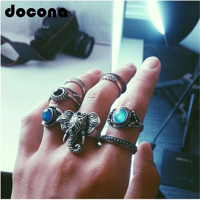 Docona новое горячее богемное кольцо «Слоны» 10 шт камень ретро кольца в стиле «Бохо» листья глаза такие же виды массивные кольца наборы для женщин