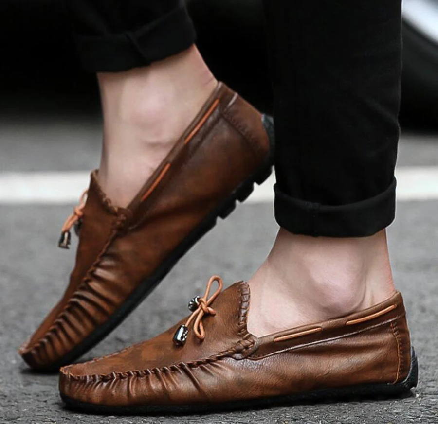 Round Head Flat Casual Peas Shoes Business Comfortable Men's Korean Youth Tide Leather | Обувь
