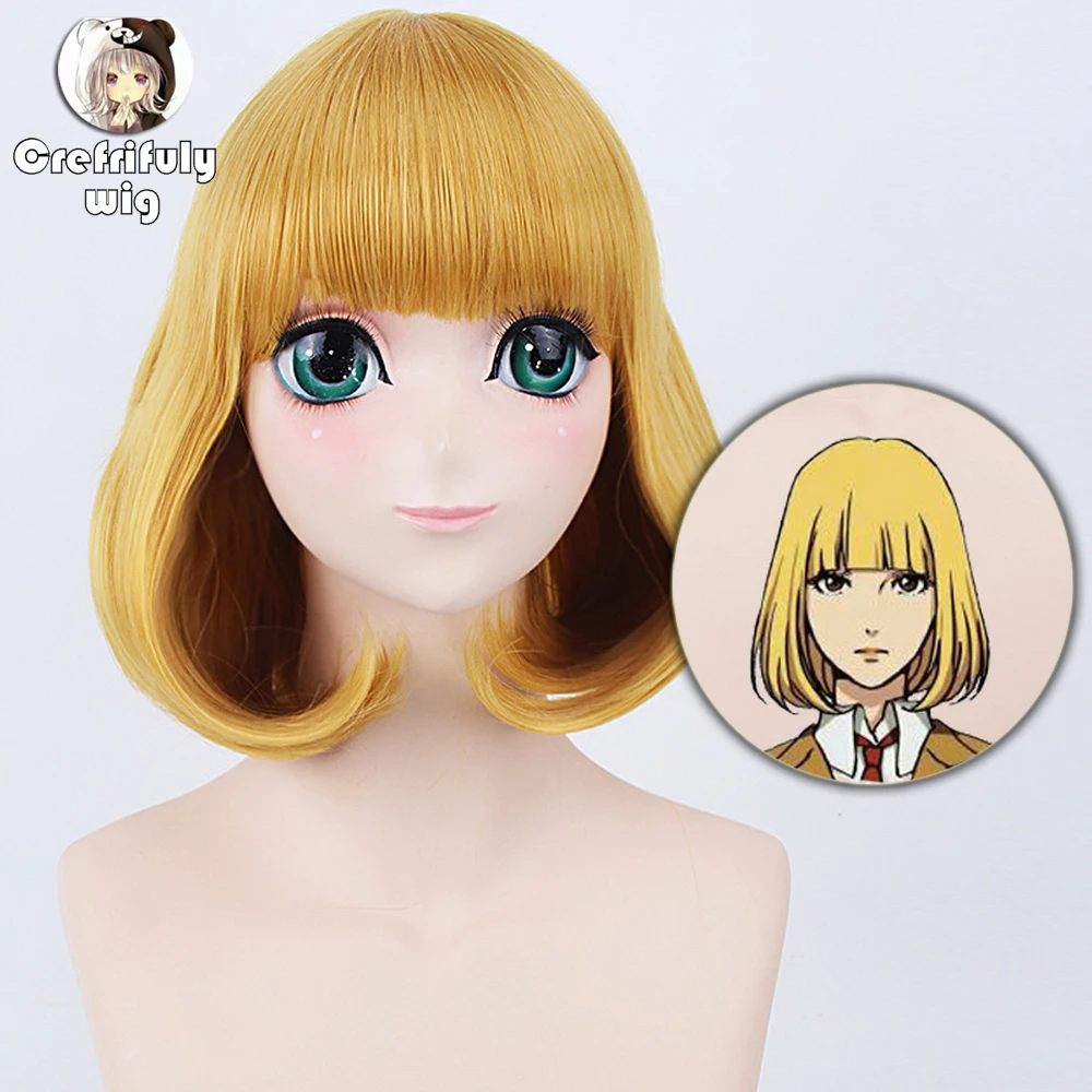 

New Midorikawa Hana Golden Blonde Anime Cosplay Wig Short Bob Hairstyle Flat Bangs Prison School Synthetic Full Hair Women