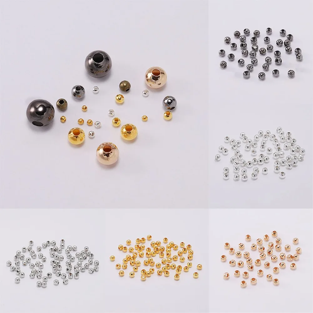 

30-100pcs Gold Rhodium Metal Beads Smooth Ball Spacer Beads For Jewelry Making Findings DIY Jewelry Accessories Supplies