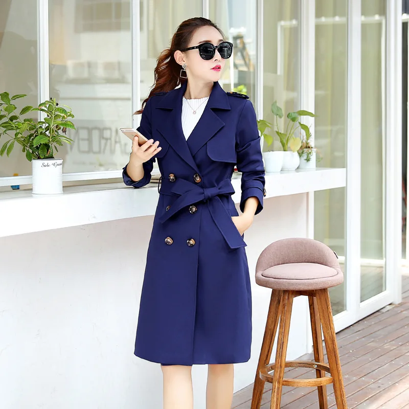 

British Style X-long Trench Coat For Women Double Breasted Autumn Maxi Plus Size Coat Slim Solid Women's Windbreaker