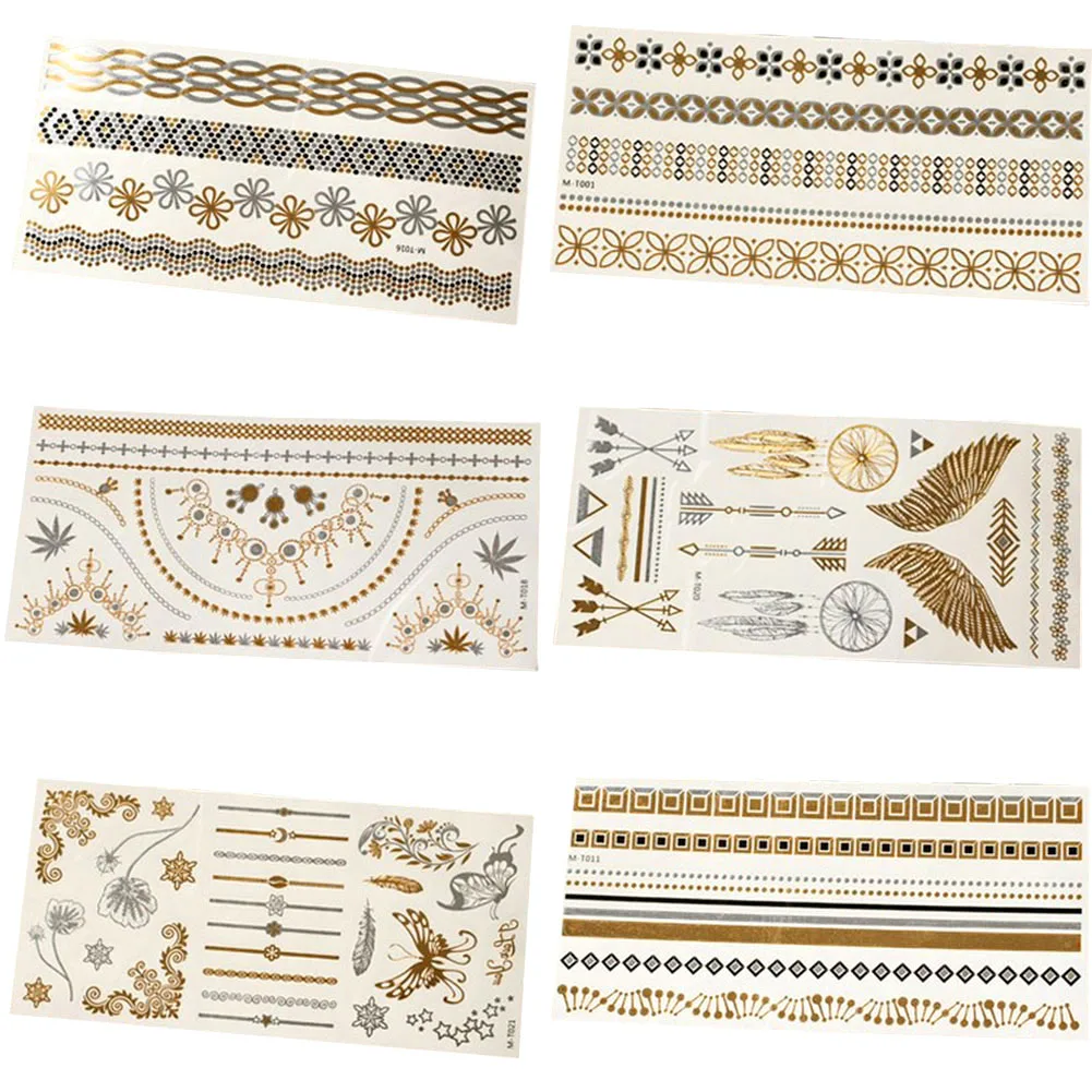 6 шт. водонепроницаемые Временные татуировки блестки для боди арта золотые