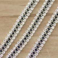 1 yard 3 rows crystal black rhinestone cup chain silver base with claw dress decoration trim applique sew on garment bags