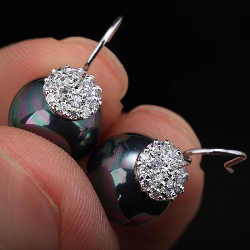 Mystic Rainbow Gems Black Pearl Cubic zirconia 925 Sterling Silver Dangle Earrings Fashion Jewelry S5463|sterling silver dangle earrings|dangle