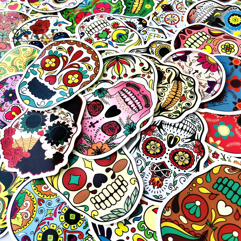 60 шт. панк наклейка с изображением скелета граффити Череп Рок мотоцикл наклейки