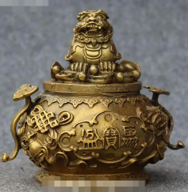 Бронзовый 8 благоприятный символ Ruyi Лев Львы зверь благовония горелки курильницы