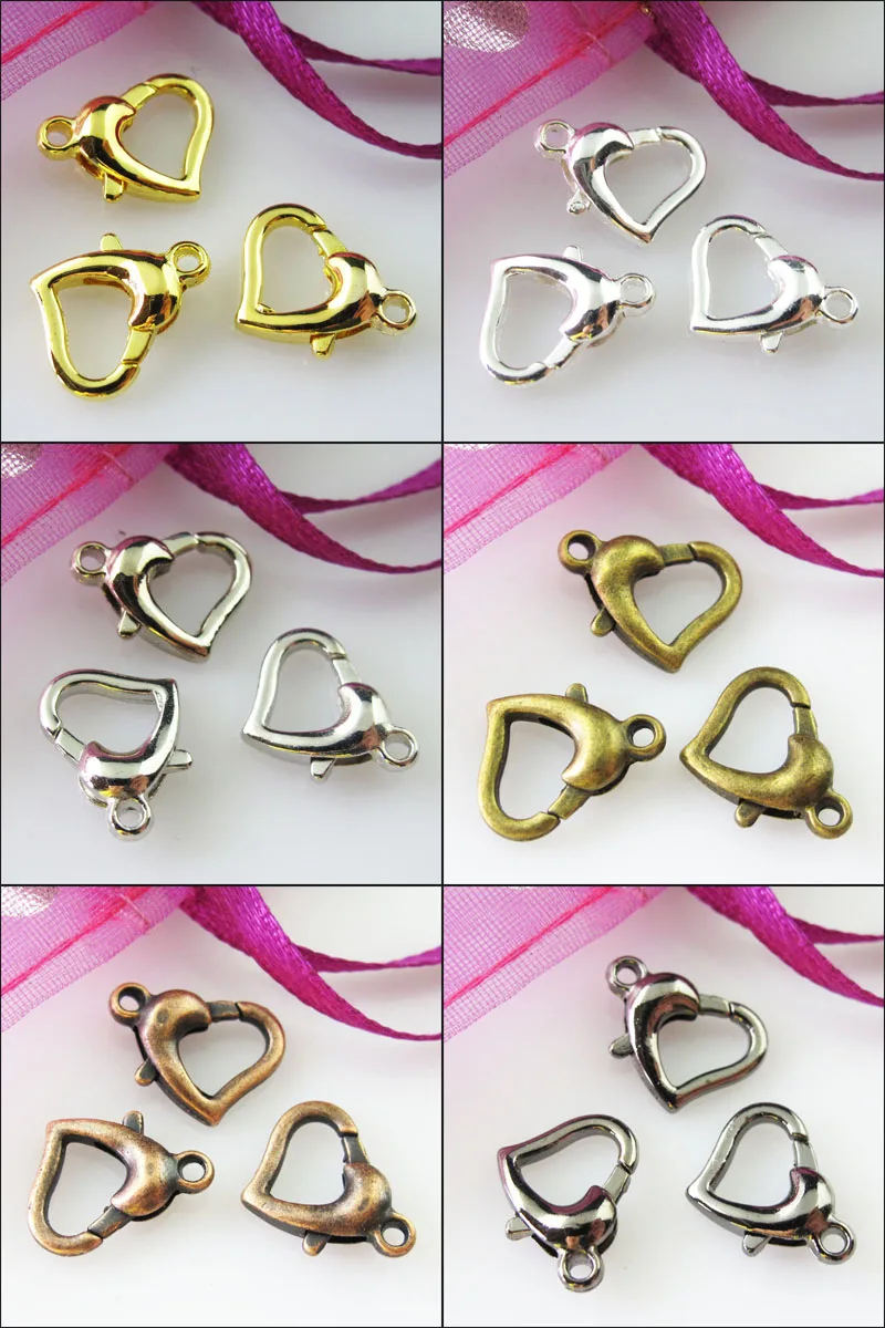 Модные застежки карабины в форме сердца 15 шт. золотистые серебристые бронзовые