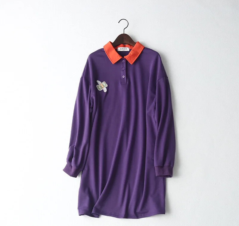 Новинка весна 2017 женское платье с длинным рукавом модное отложным воротником