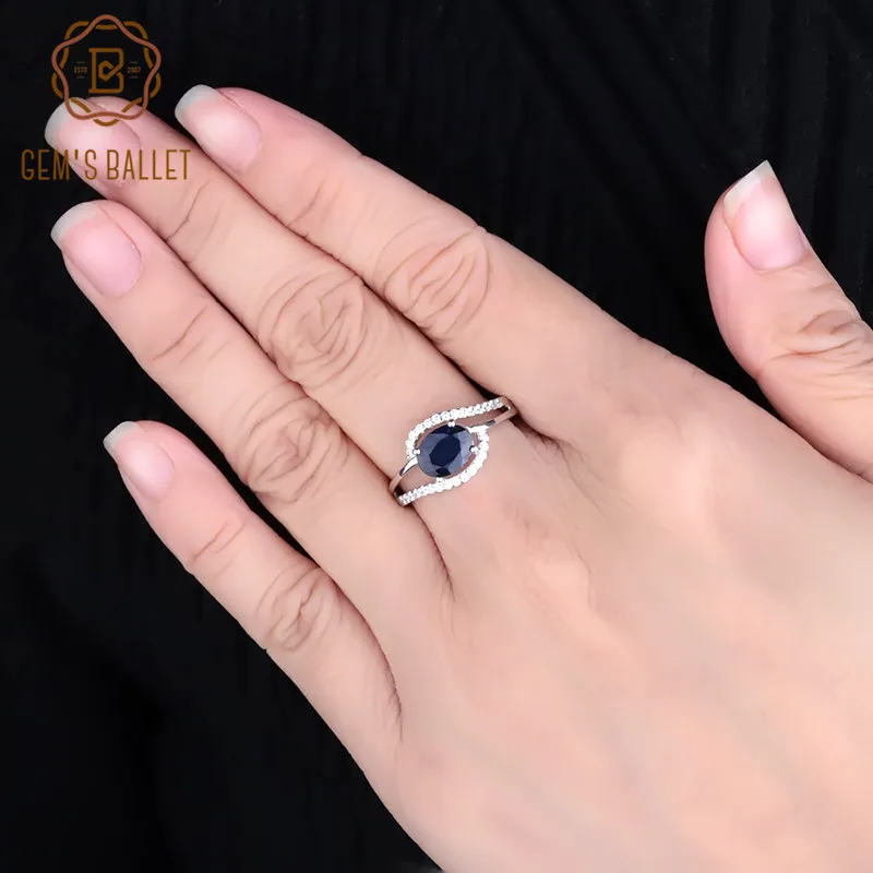GEM'S BALLET 1.66Ct Овальный Натуральный Синий Сапфировое Кольцо из драгоценных камней 925 пробы серебряные классические кольца для женщин Свадебные ювелирные изделия