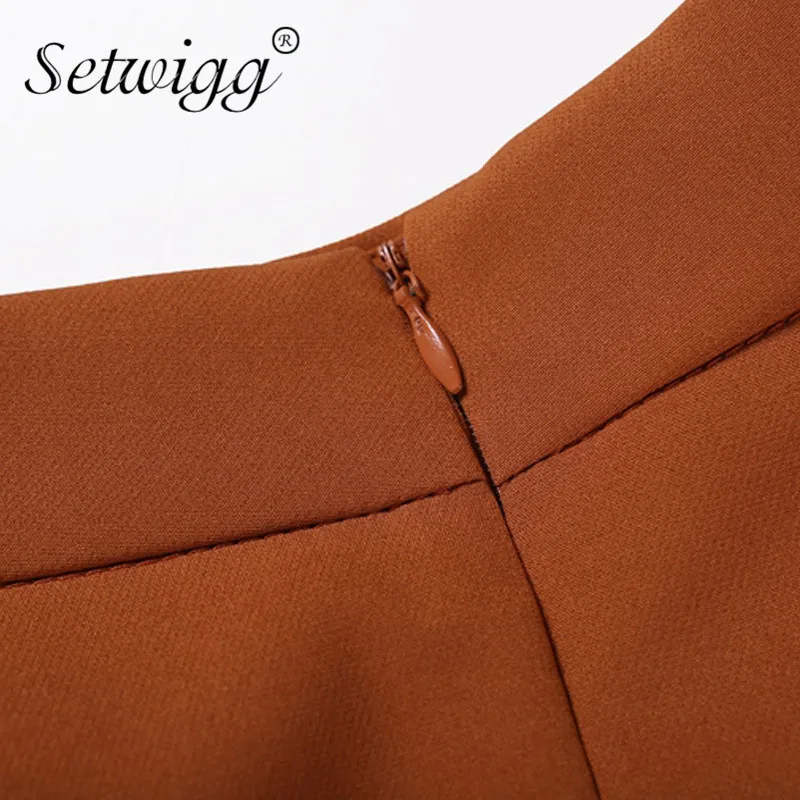 

SETWIGG 2018 Spring Solid Flared Midi Skirts Side Pockets Waist Buttons Band Zipper Pleated Knee Length Skater Skirts SG0358