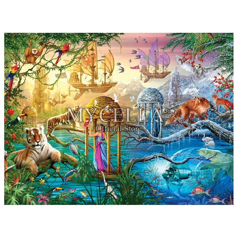 

Мультфильм 5d Diy алмазная живопись фантазия Волшебный мир Шангри-ла вышивка крестиком полностью Алмазная вышивка мозаика домашний декор под...