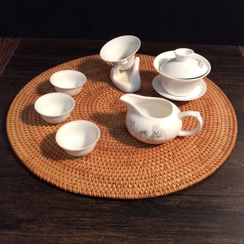 

Rattan Tea Tools teapot tray insulated pad tea tool accesoires tea pot tray placemat drink coasters placemats for table cup mat