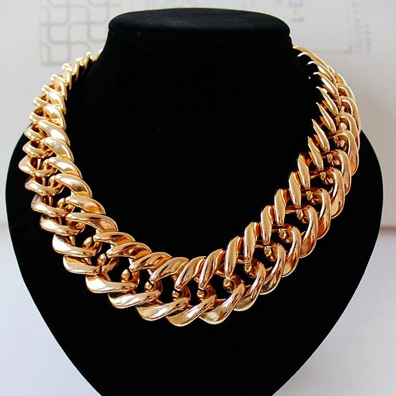 

FishSheep Statement Big Chunky Chain Choker Necklace For Women Maxi Rose Gold Color Long Chain Collar Necklaces Famale Jewelry