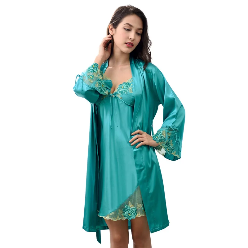 CherLemon Sexy Satin Robe платье Набор пижамы женские роскошные с кружевной отделкой халат и
