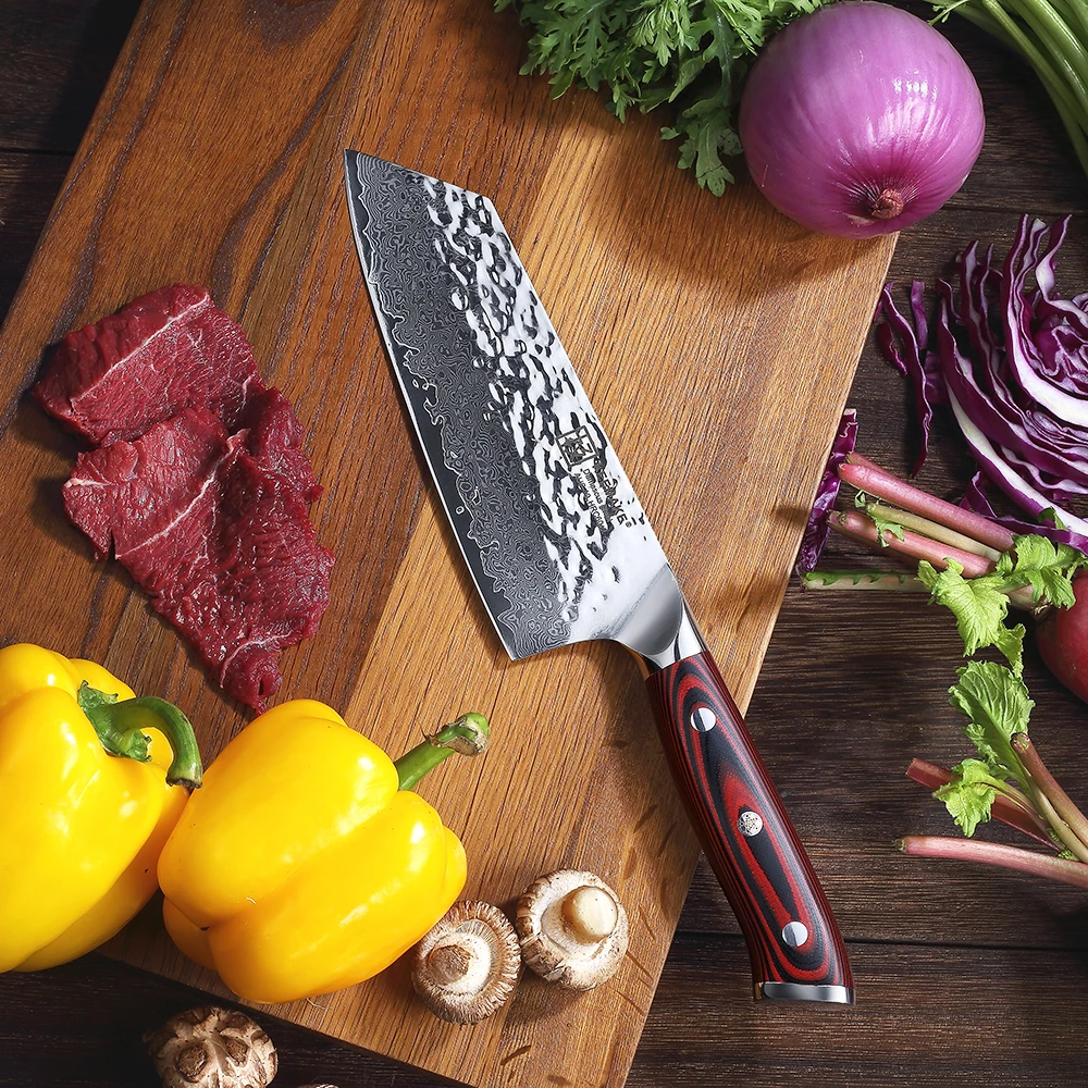 KEEMAKE 7 дюймовый накири мясницкий нож молоток дамасская сталь лезвие кухонные ножи