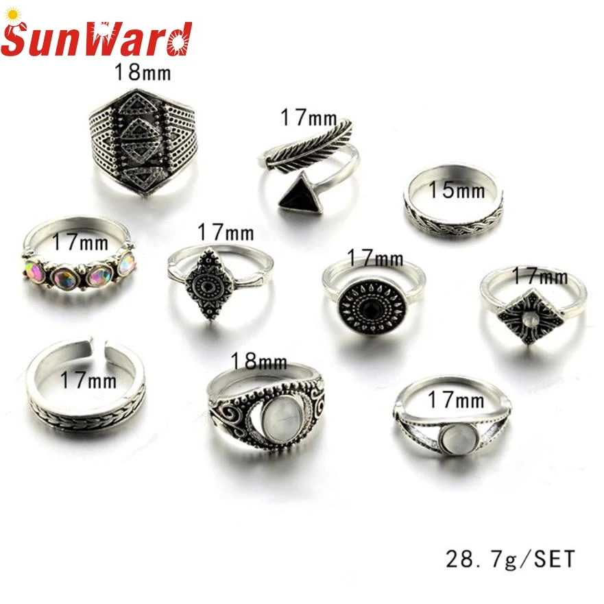 Fashion Rings joint ring suit 10pcs/Set Women Bohemian Vintage Silver Stack Above Knuckle Blue Set db8 p30 | Украшения и