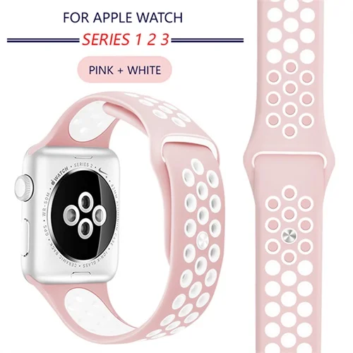 Спортивный силиконовый ремешок для Apple Watch 4, ремешок 40 мм, 44 мм, браслет 42 мм, 38 мм, ремешок для Apple Watch iwatch 4, ремешок 4, 3, 2, браслеты - Цвет ремешка: pink white
