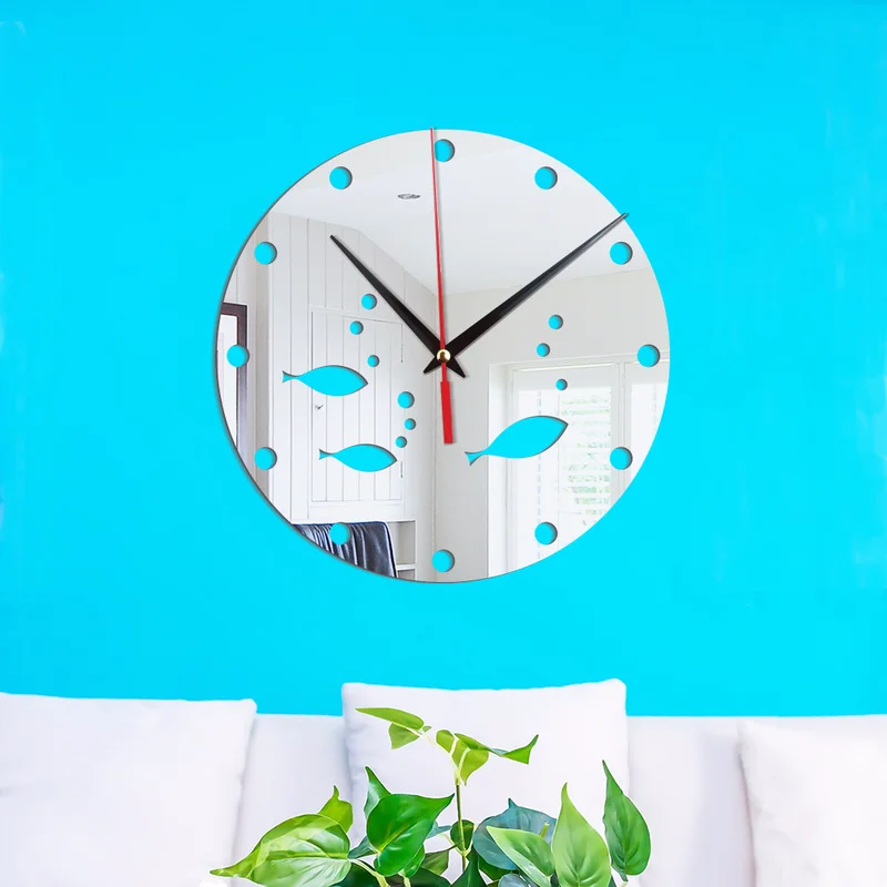 Акриловые зеркальные настенные часы с рыбкой DIY Забавные маленькие в форме рыбы