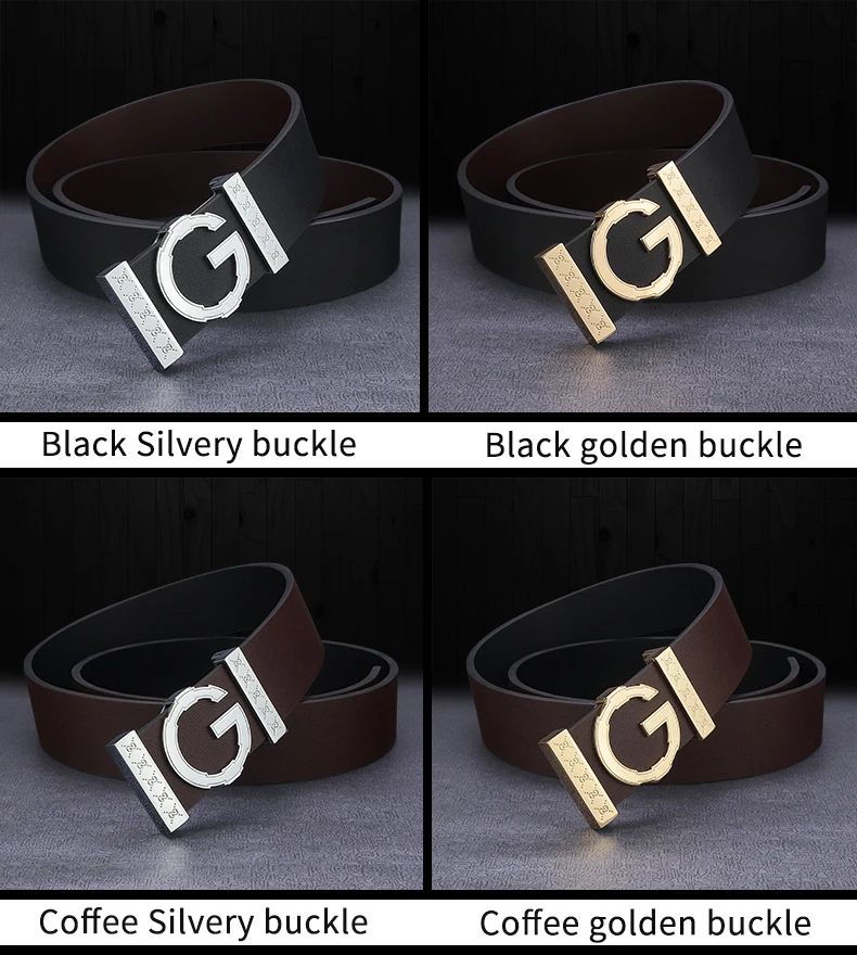High Quality G letter Slide buckle leather genuine belts men fashion luxury brand Cowskin Waist Strap Casual cintos masculin