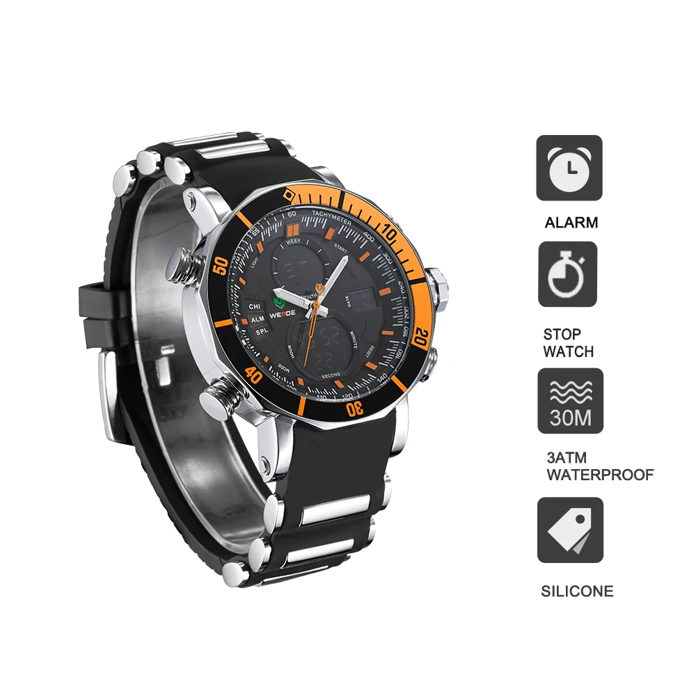 WEIDE мужские часы роскошные новые Кварцевые Relogio цифровые lcd военные Аналоговые