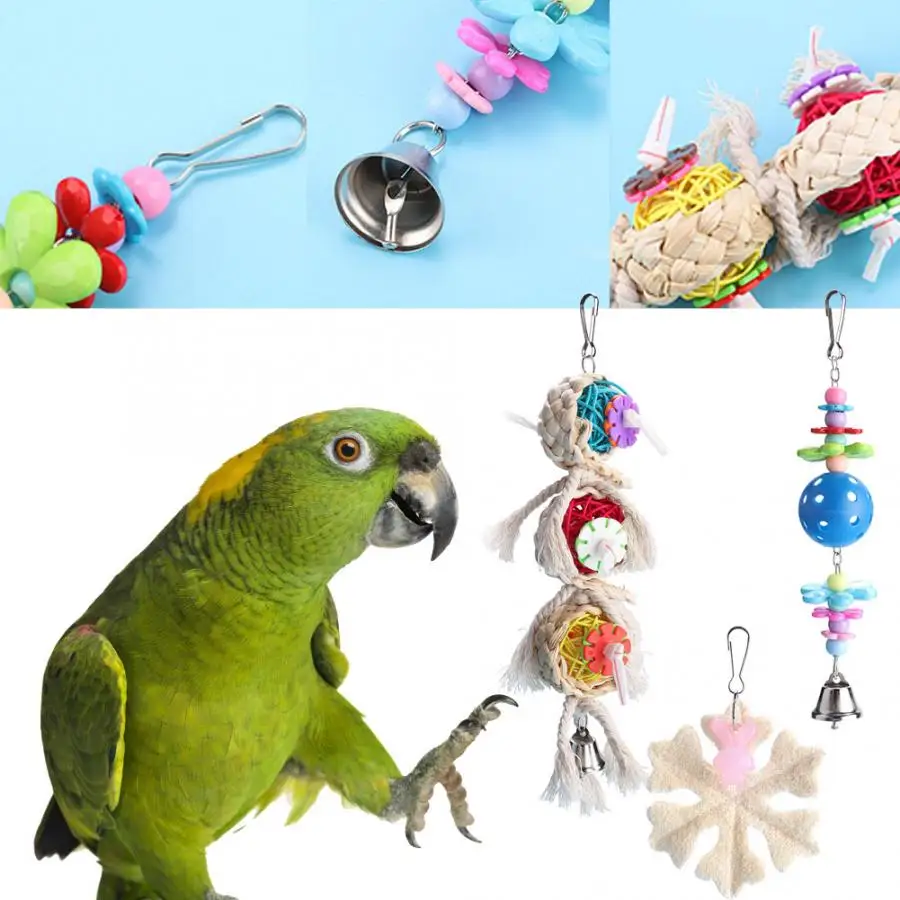 3 шт птицы качели игрушки Красочные жевательные подвесные с колокольчиками