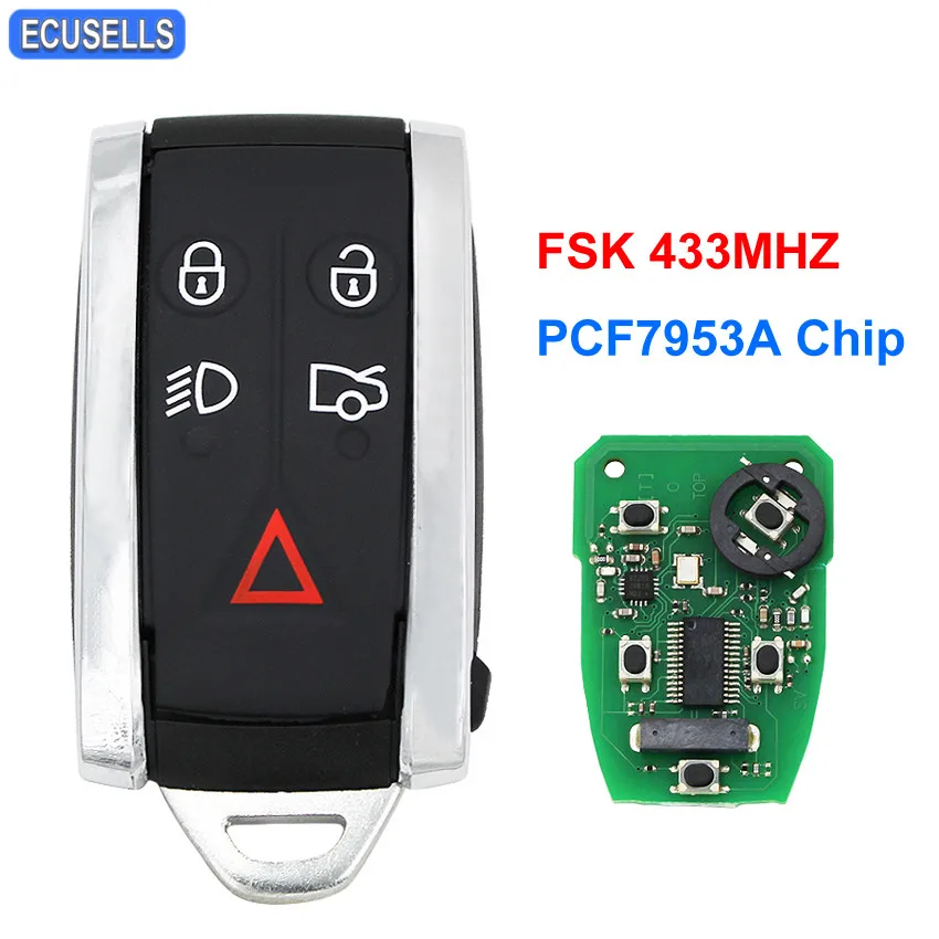 4 + 1/5 кнопочный дистанционный смарт ключ для автомобиля FSK433MHz PCF7953A чип Jaguar XK XKR 2010