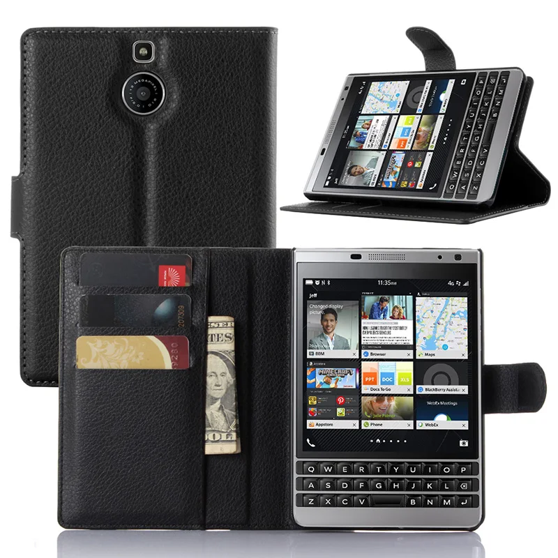 Роскошный чехол бумажник из искусственной кожи для Blackberry Passport Silver Edition SE защитный