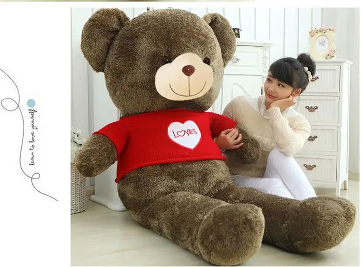 stuffed plush toy huge 150cm brown teddy bear with red sweater loves doll soft hugging pillow christmas gift b0197 | Игрушки и хобби