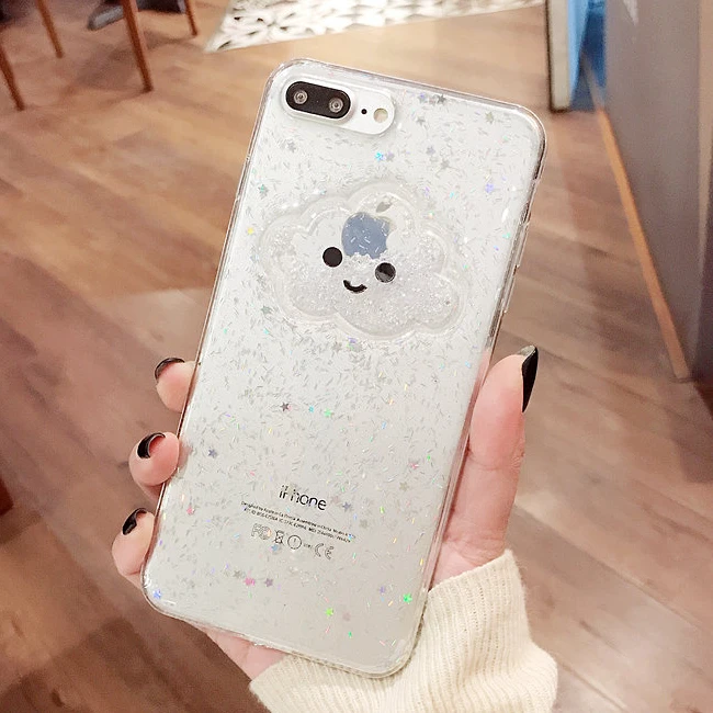 Cute Clouds Love Heart Beads Bling Glitter Clean Gel Soft Case Cover For Apple iPhone X 6S 7Plus 8Plus |