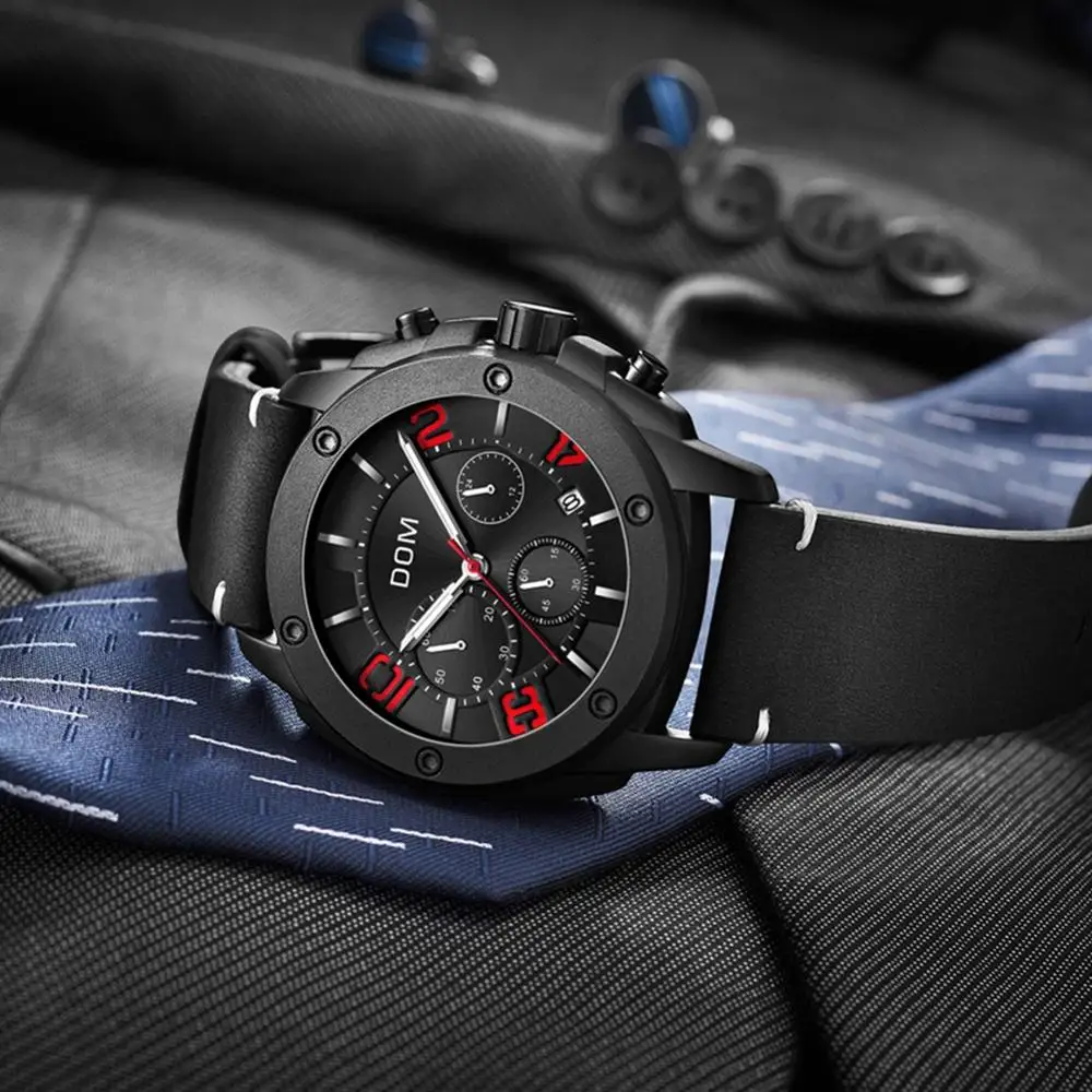 Reloje 2019 DOM Men Watch Male Leather Automatic date Quartz Watches Mens Luxury Brand Waterproof Sport Clock  M-1229BL-1M4