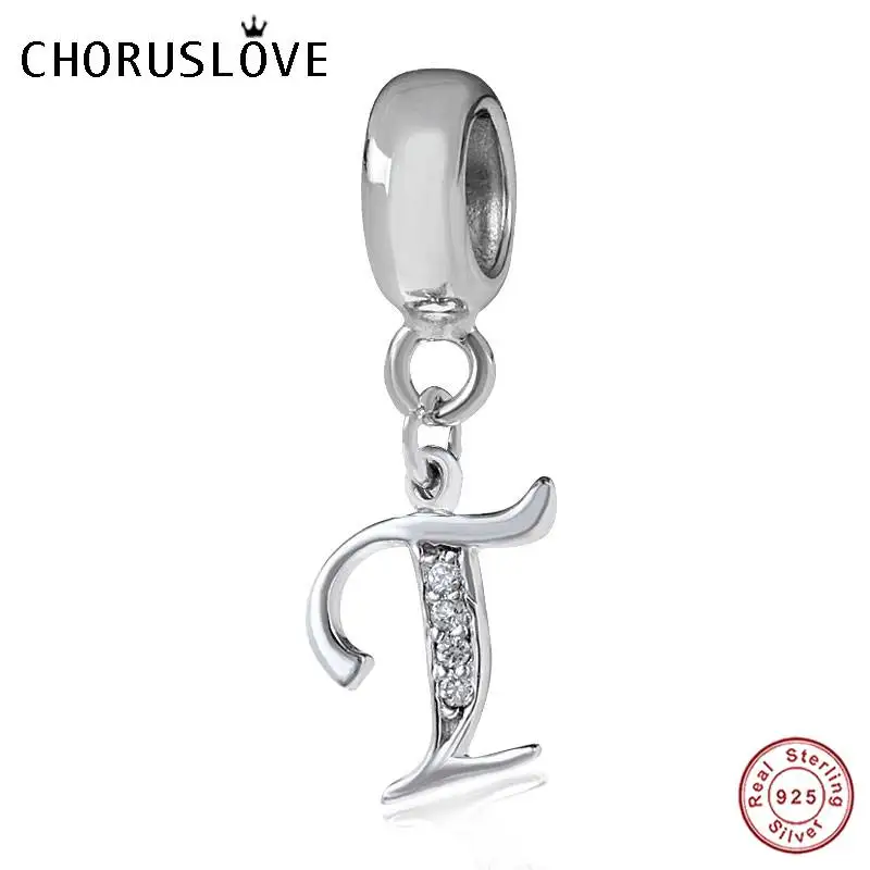 Pandora Letter T Choruslove A-Z Подвески с буквами 925 пробы серебро CZ 26 бусы с алфавитом fit Pandora Подвески браслет для женщин DIY Ювелирные изделия SS2657 - Окраска металла: Pandora Letter T