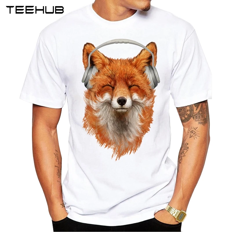 Новое поступление 2019 крутая Мужская модная футболка TEEHUB с изображением улыбающейся музыкальной лисы топы